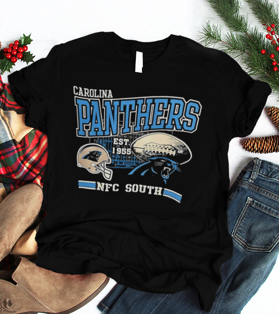 Carolina Panthers Est 1955 NFC South Helmet And Panther Graphic T-Shirt