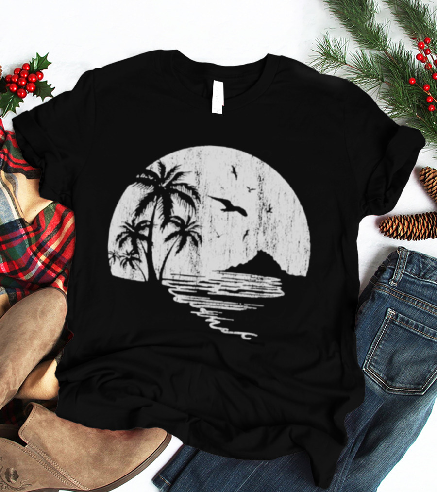 High Potential Morgan Moon Beach Palm Tree Coastal Sunset Scene Silhouette T-Shirt