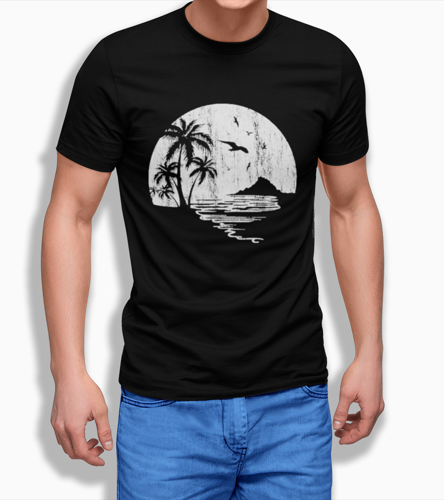 High Potential Morgan Moon Beach Palm Tree Coastal Sunset Scene Silhouette T-Shirt