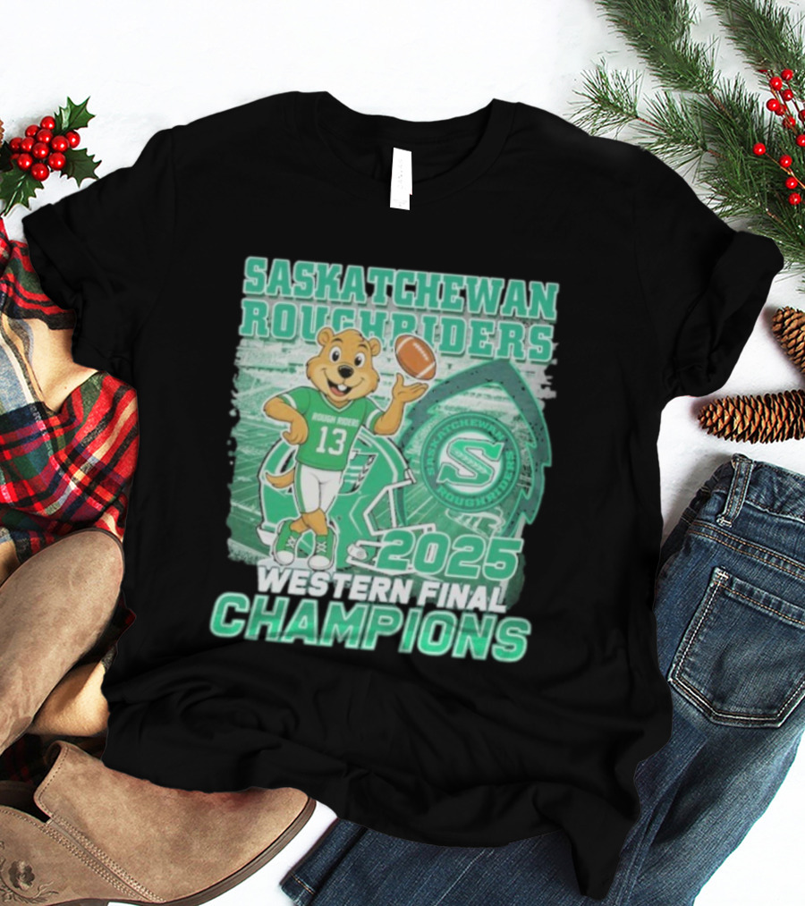 Saskatchewan Roughriders 2025 Western Final Champions Mascot Football T-Shirt