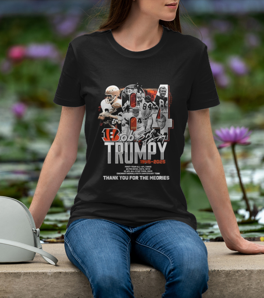 Bob Trumpy 84 Cincinnati Bengals 1968-2023 Anniversary Signature Thank You For The Memories T-Shirt
