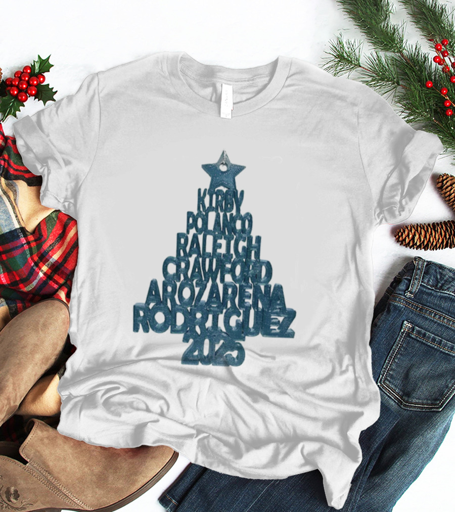 2025 Seattle Mariners Kelenic Pollock Raleigh Crawford Arozarena Rodriguez Christmas Tree T-Shirt
