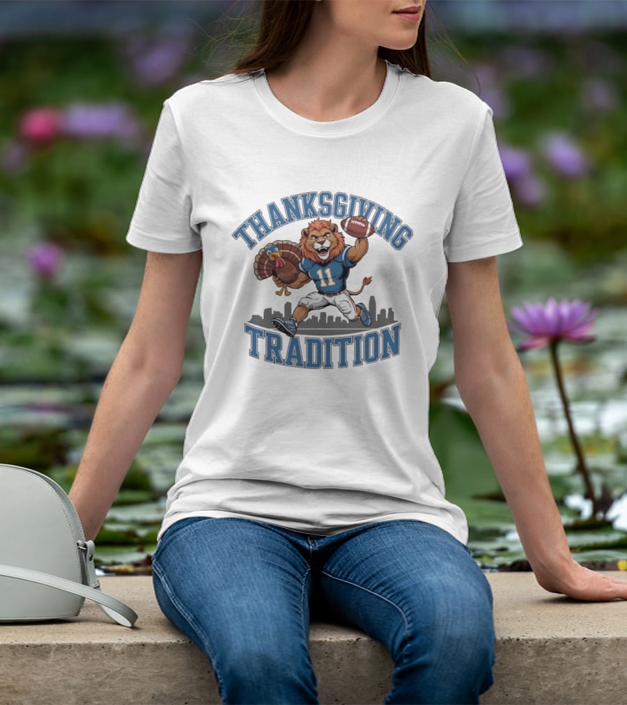 Thanksgiving Tradition Detroit Lions Football Mascot Number 11 Iconic Game Day Skyline T-Shirt