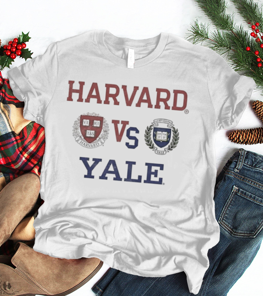 Harvard Vs Yale Rivalry Matchup Iconic University Crest Faces Off T-Shirt