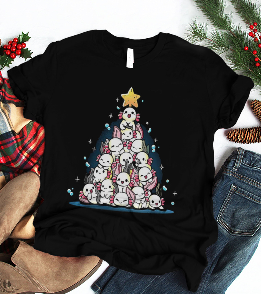 Axolotl Pyramid Shaped Christmas Tree Star Topper T-Shirt