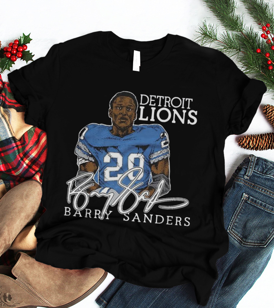 Detroit Lions Barry Sanders 20 Retired Player Classic Signature T-Shirt