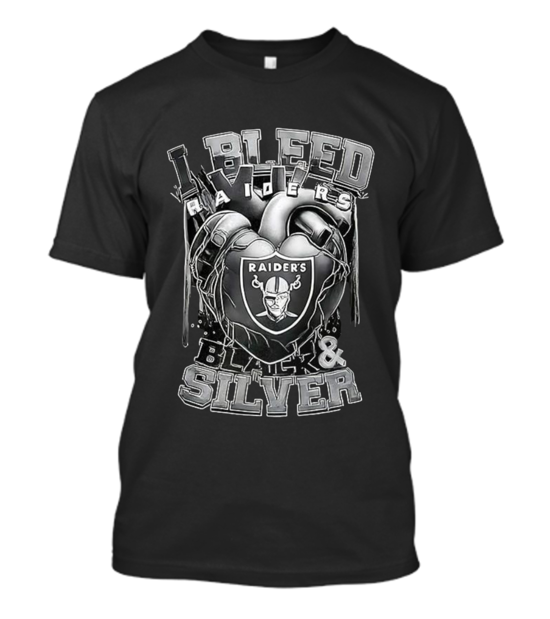 I Bleed Raiders Black And Silver Heart Football Fan Pride T-Shirt
