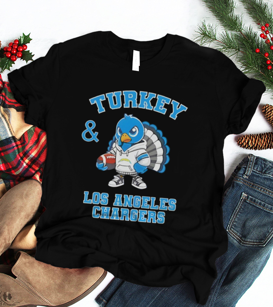 Turkey And Los Angeles Chargers Football NFL Thanksgiving Celebration T-Shirt