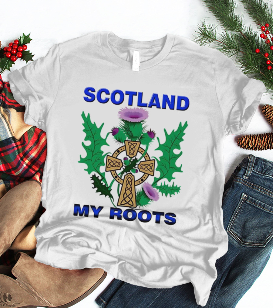 Scotland My Roots Celtic Cross Purple Thistle Heritage T-Shirt