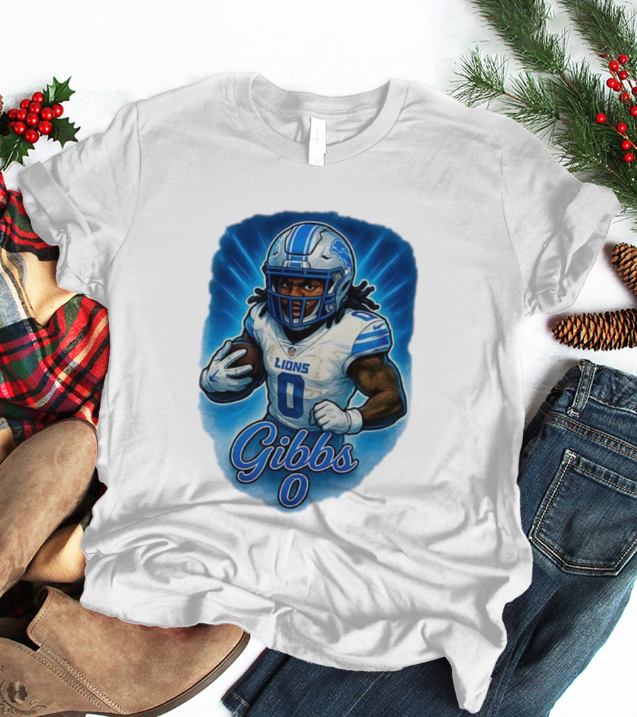 Gibbs Detroit Lions Number 0 Football Caricature T-Shirt