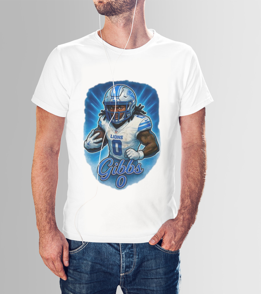 Gibbs Detroit Lions Number 0 Football Caricature T-Shirt