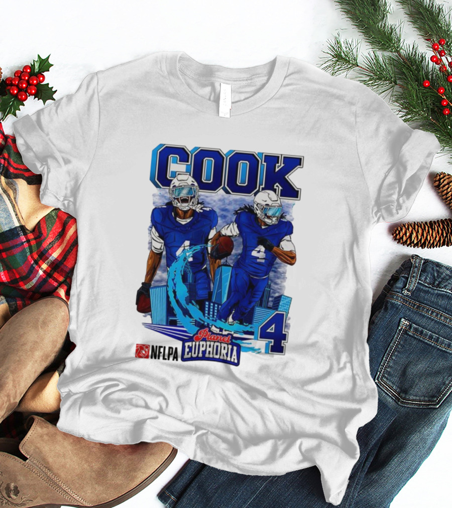 COOK NFLPA Planet Euphoria Number 4 Football Cartoon Skyline T-Shirt
