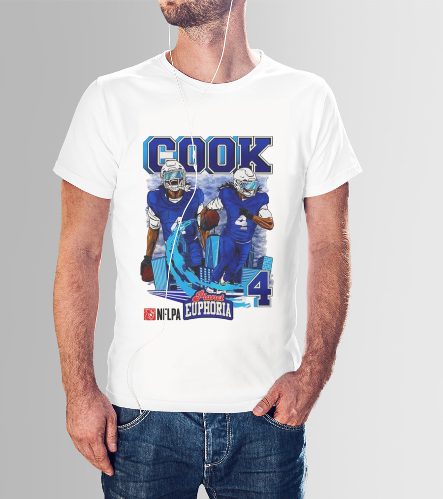 COOK NFLPA Planet Euphoria Number 4 Football Cartoon Skyline T-Shirt