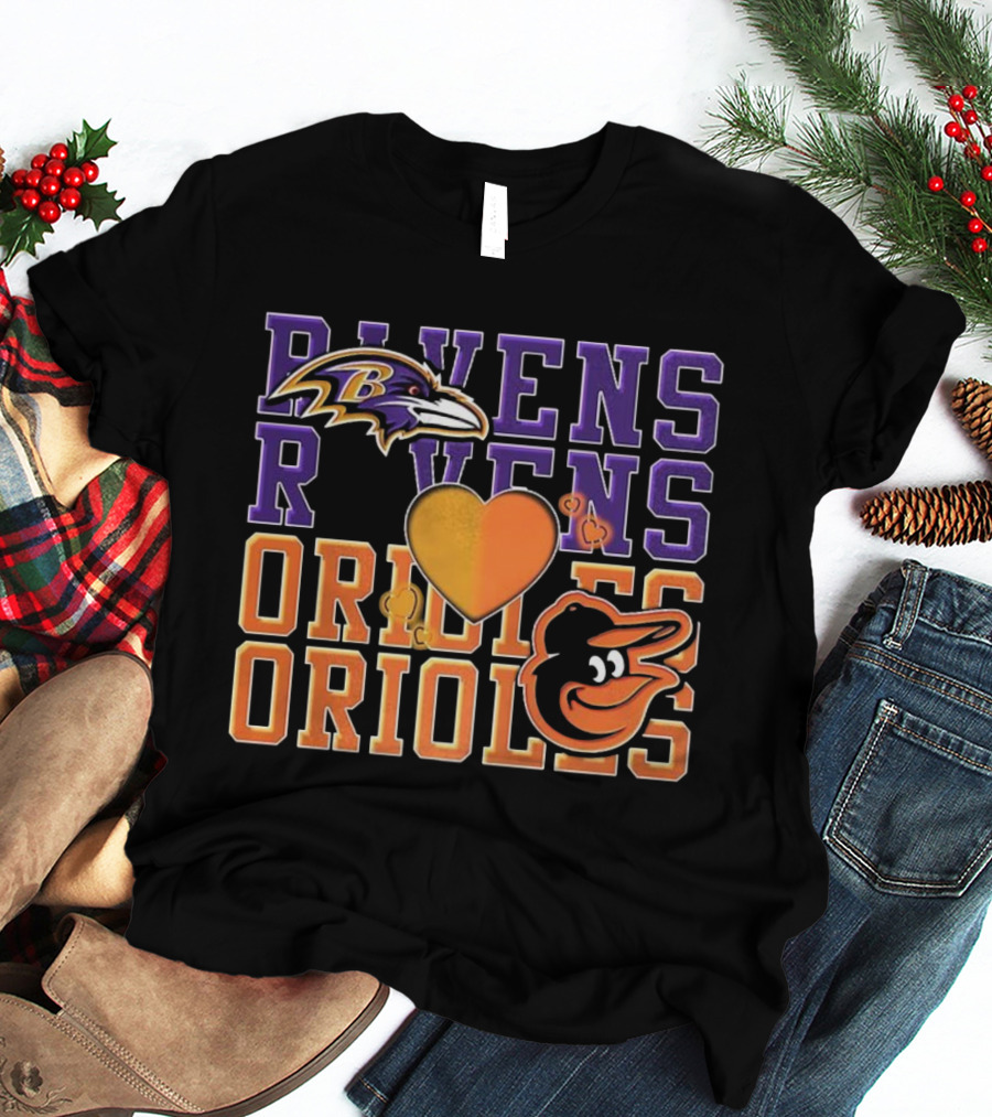 Baltimore Ravens Orioles Heart Fan Love NFL MLB T-Shirt