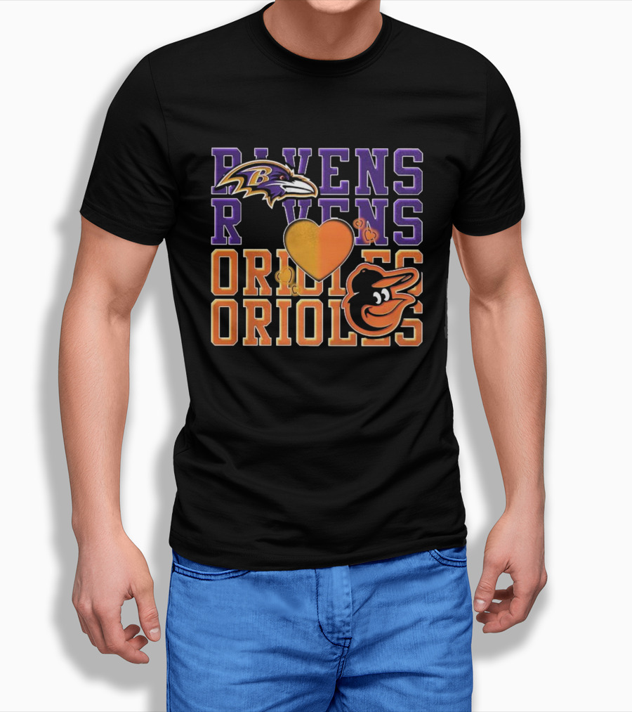 Baltimore Ravens Orioles Heart Fan Love NFL MLB T-Shirt