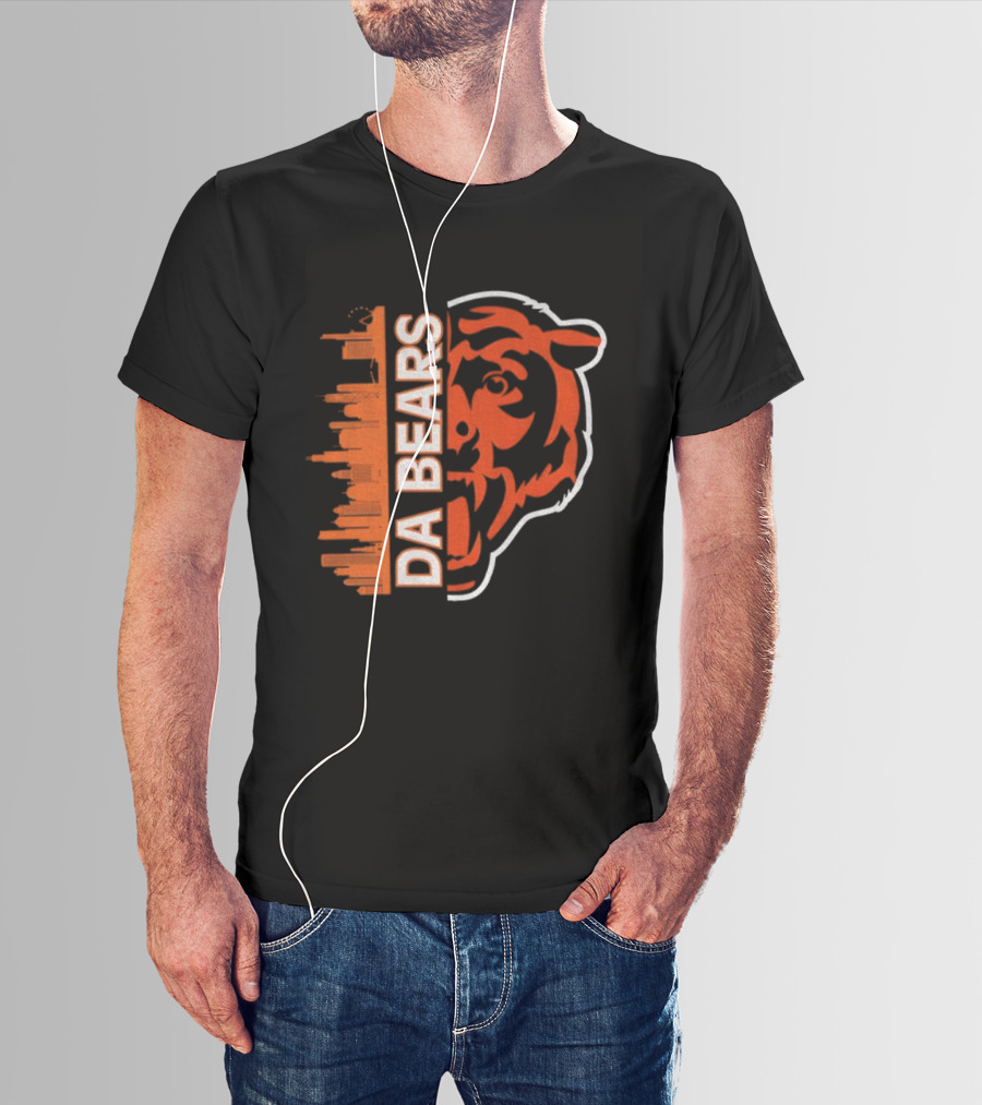 Da Bears Chicago Football City Skyline Bear Head T-Shirt