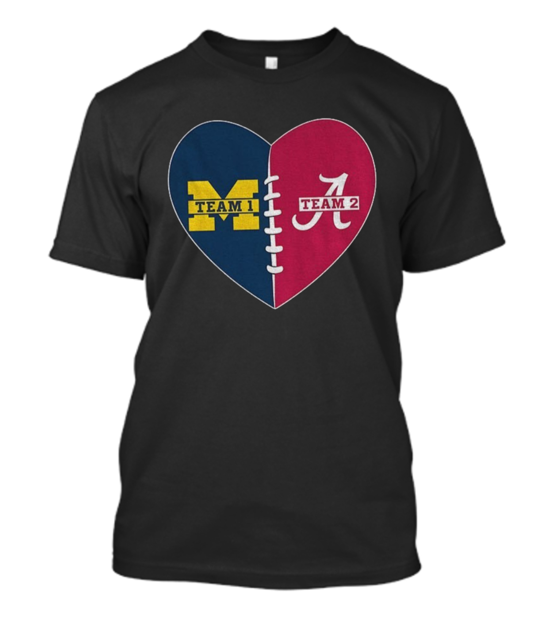 Heart Divided Michigan Wolverines Team 1 Vs Alabama Crimson Tide Team 2 T-Shirt