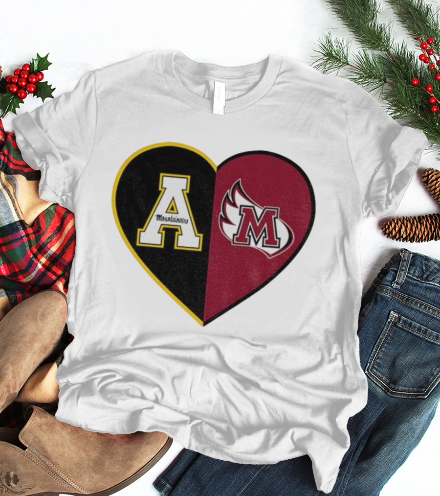 Appalachian State Mountaineers Meredith College Angels Split Heart Personalized T-Shirt