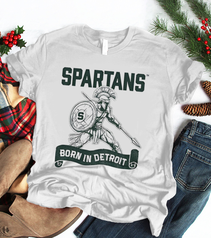 Spartans Warrior Emblem Born In Detroit T-Shirt
