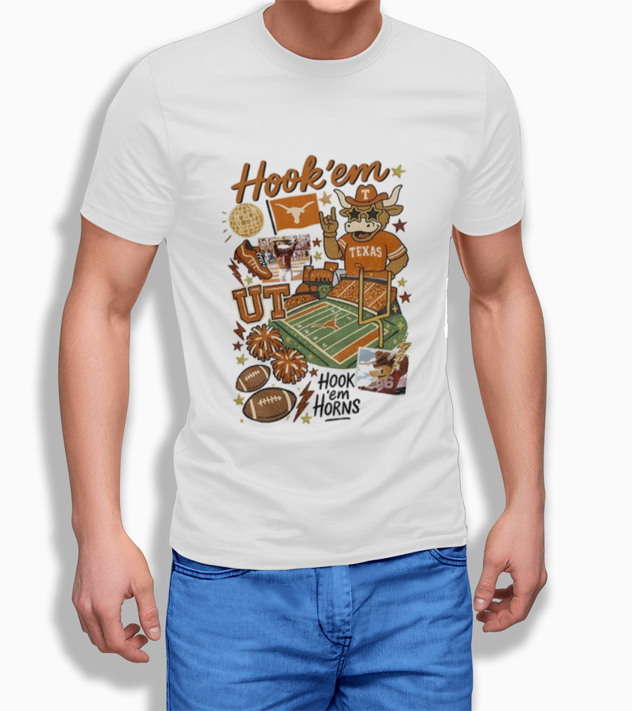 Hook 'Em Texas Longhorns Football Mascot UT Vintage NFL T-Shirt