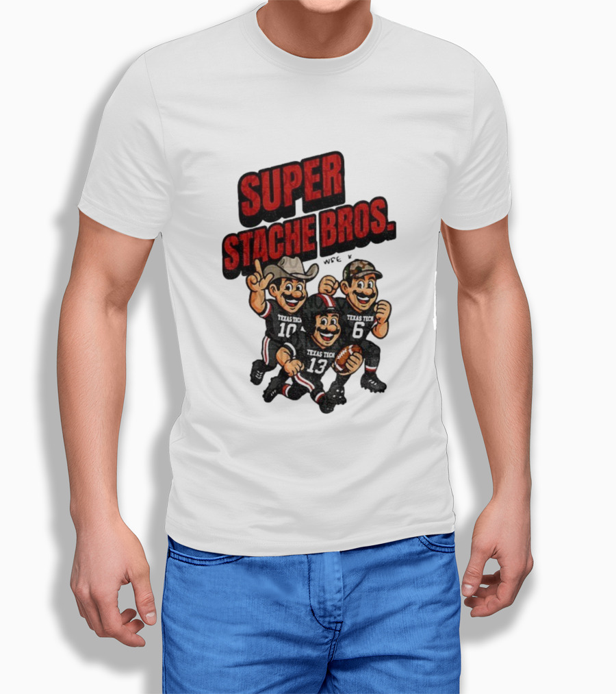 Texas Tech Red Raiders Super Stache Bros Cartoon Football Game Day T-Shirt