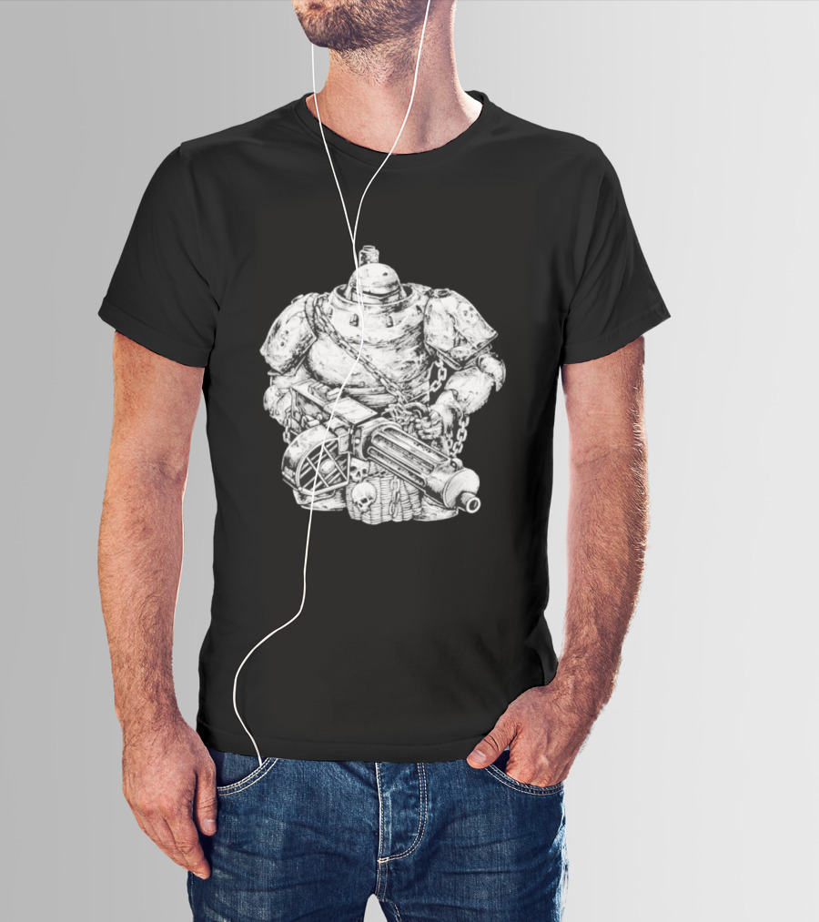 Armored Infantry Mechanical Warrior Skull Cannon Chains T-Shirt