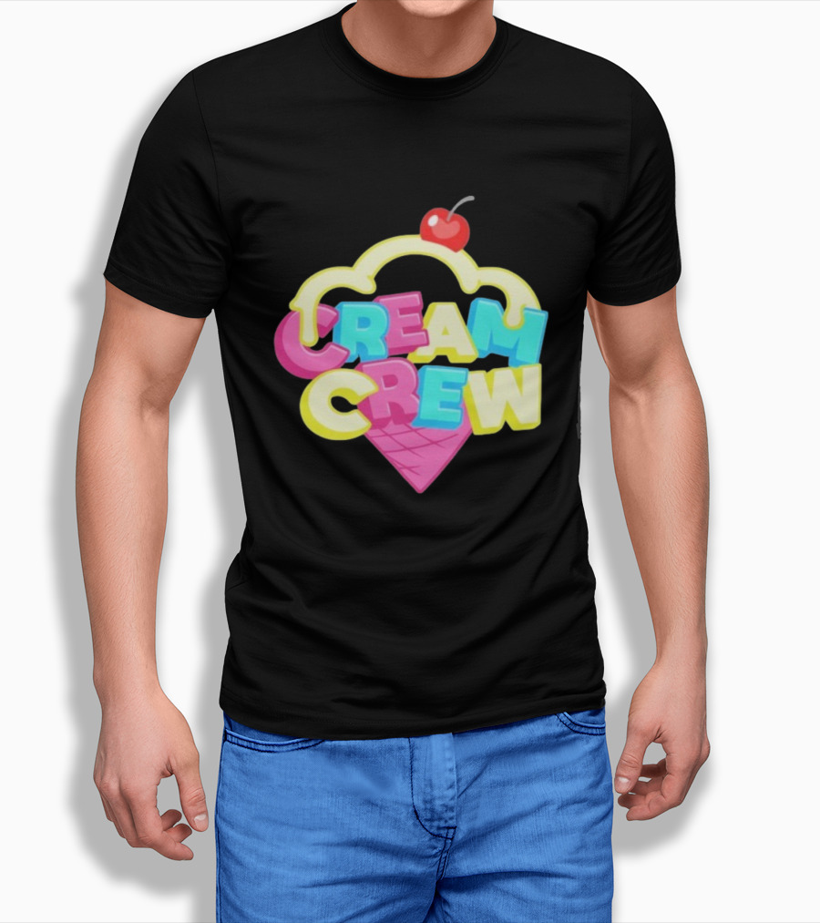 CREAM CREW Ice Cream Cone Cherry Top Colorful Text T-Shirt