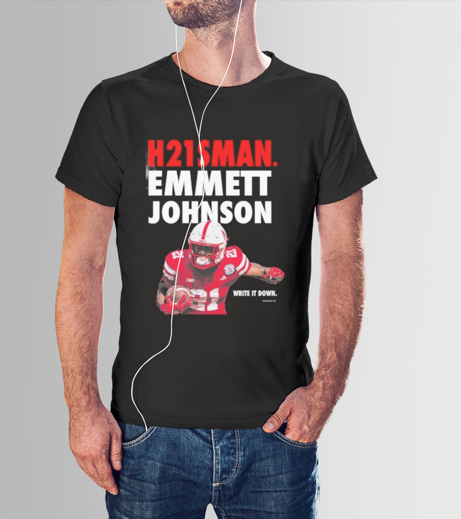 H21sman Emmett Johnson Write It Down Nebraska Cornhuskers T-Shirt
