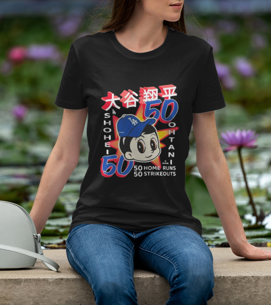 Shohei Ohtani 50 Home Runs 50 Strikeouts Los Angeles Dodgers Cartoon Baseball Hat T-Shirt