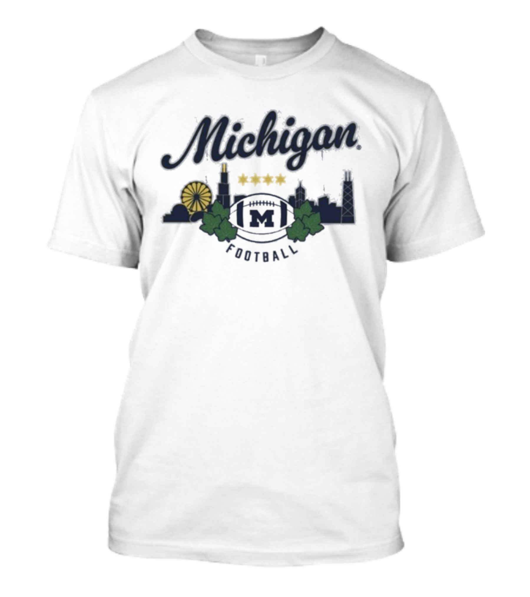 Michigan Skyline Chicago Ferris Wheel Leaves Football Stars T-Shirt