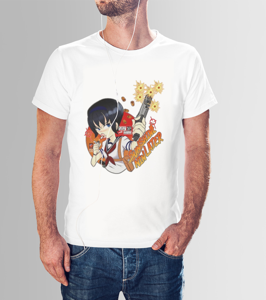 Sunshine Nin Later Anime Character Smoking Gun Action Scene T-Shirt