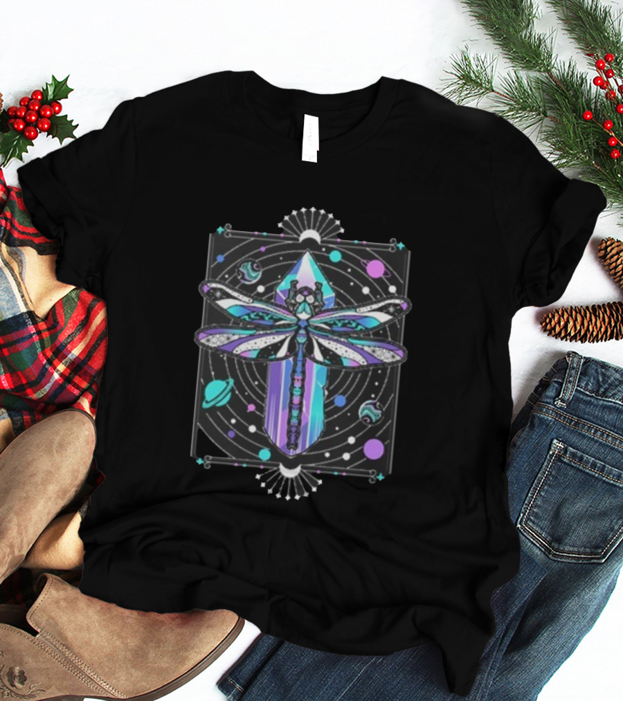 Inzo Soft Landing Psychedelic Dragonfly Crystal Space Planets T-Shirt