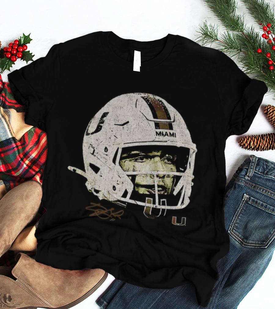 Carson Beck Miami Hurricanes Helmet Face NFL Football Signature U Logo T-Shirt