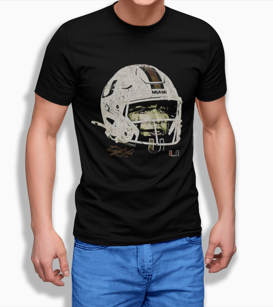 Carson Beck Miami Hurricanes Helmet Face NFL Football Signature U Logo T-Shirt