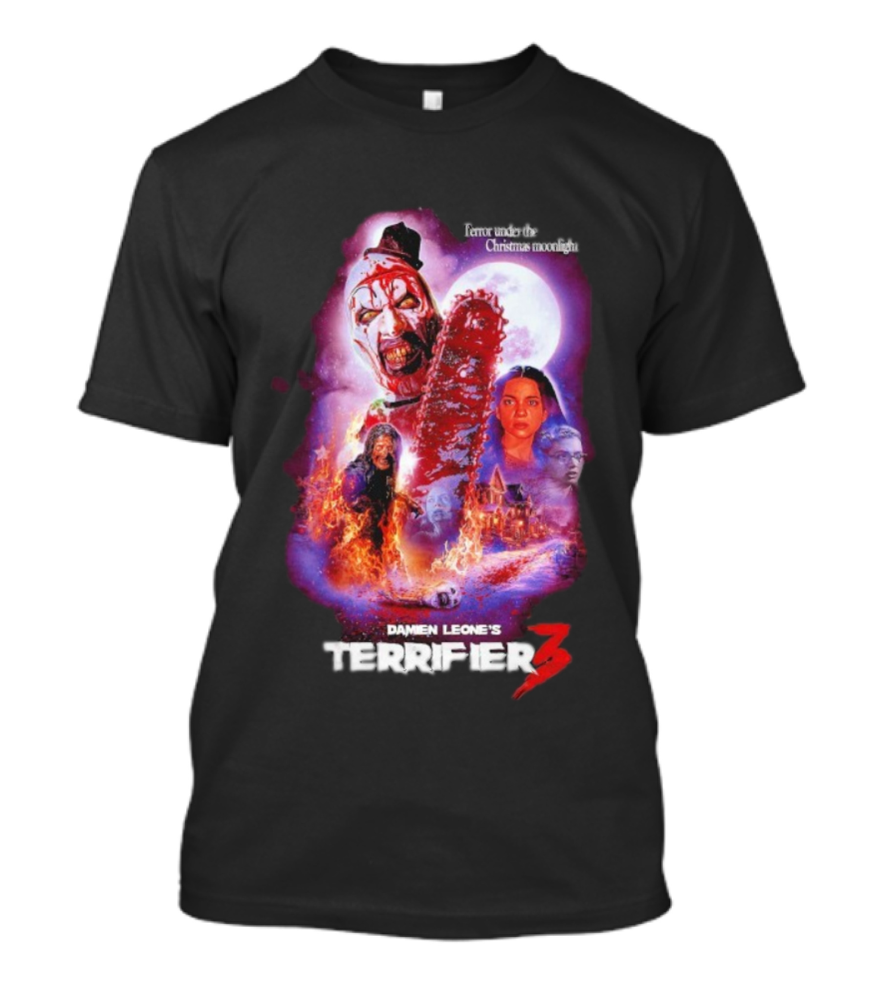 Damien Leone's Terrifier 3 Under The Christmas Moonlight Chainsaw Clown Horror T-Shirt