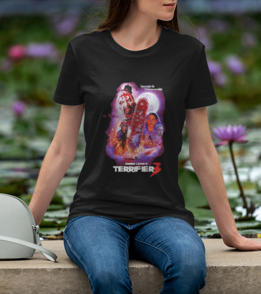 Damien Leone's Terrifier 3 Under The Christmas Moonlight Chainsaw Clown Horror T-Shirt