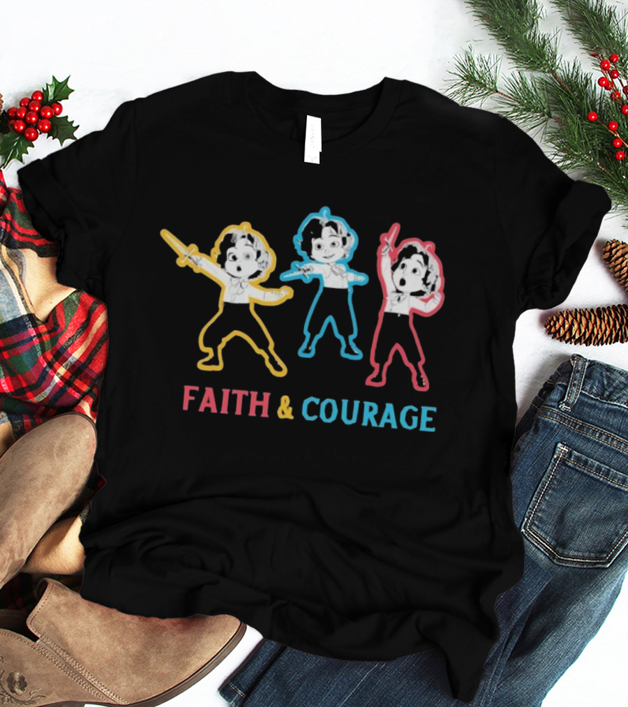 King Of Kings Faith And Courage Three Animated Characters With Swords T-Shirt