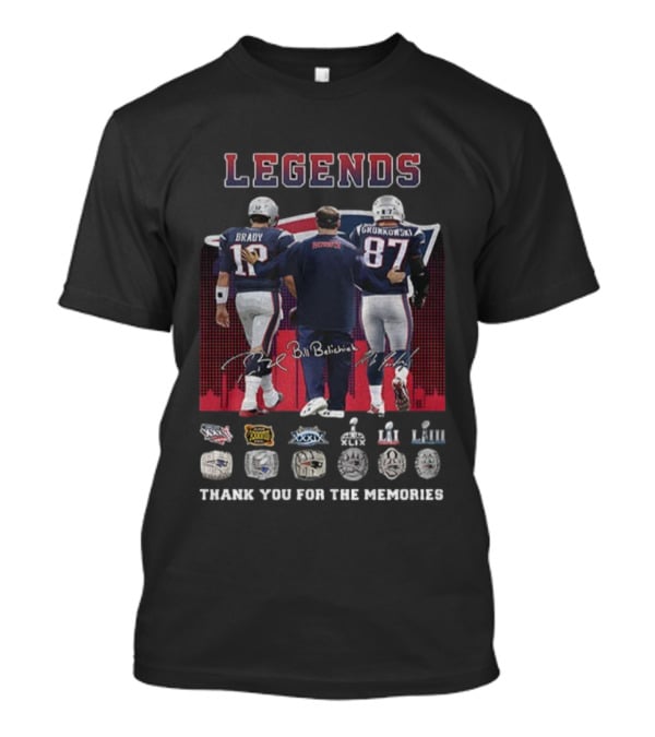 LEGENDS Brady Gronkowski Belichick New England Patriots Thank You For The Memories NFL Rings T-Shirt