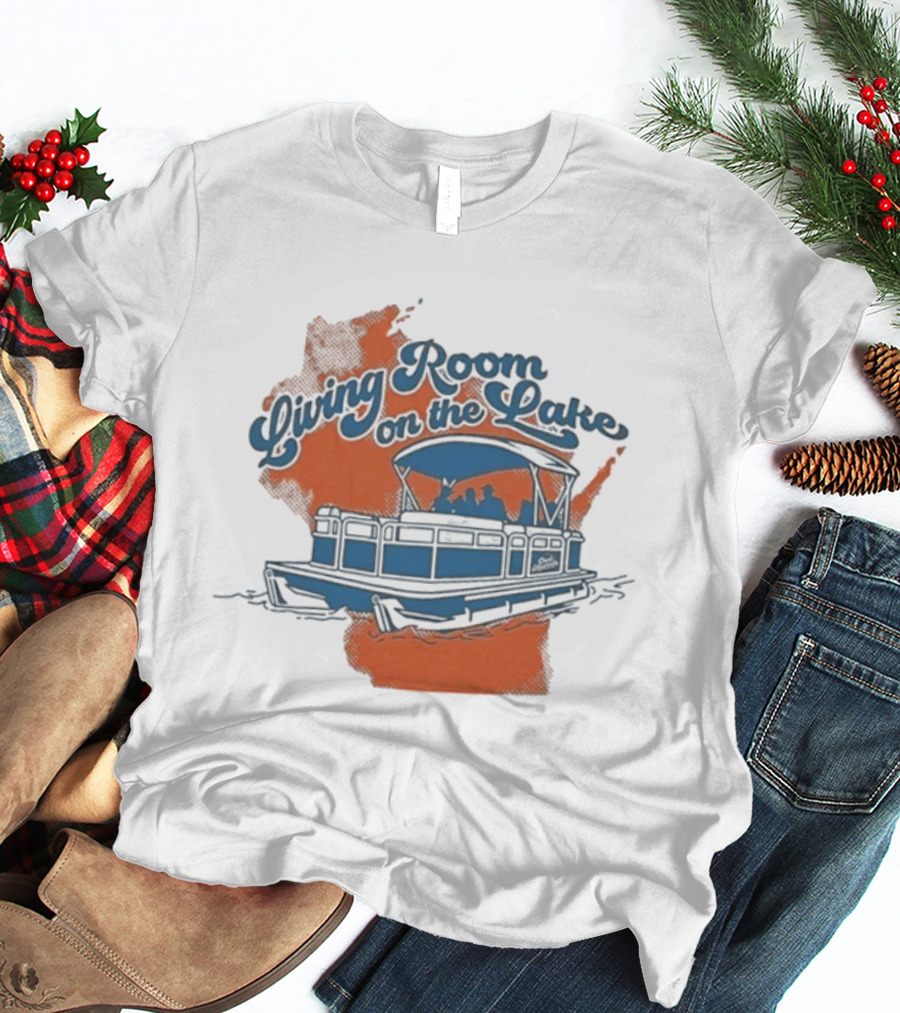Living Room On The Lake Drink Wisconsinbly Pontoon Boat Illustration T-Shirt