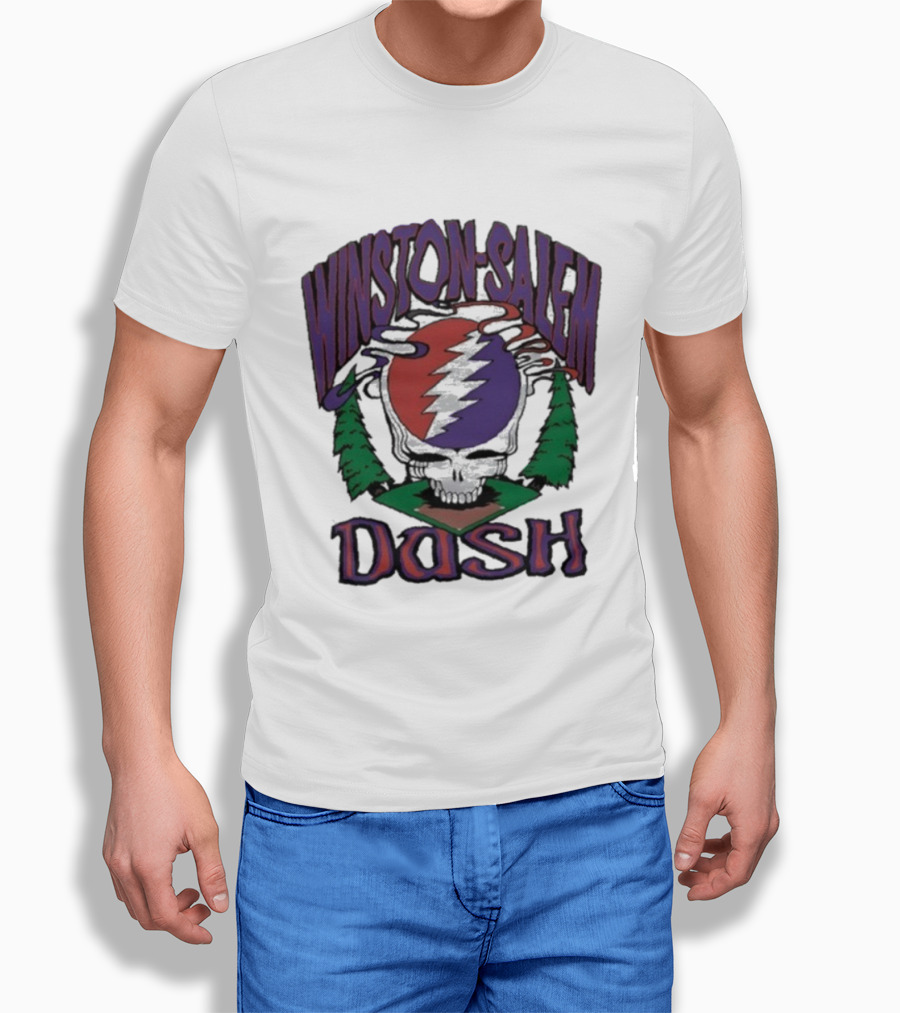 Winston-Salem Dash Grateful Dead Collaboration With Iconic Skull Lightning Bolt And Pine Trees T-Shirt