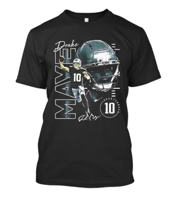 Drake Maye Patriots Football Vertical Name Signature Retro 10 T-Shirt