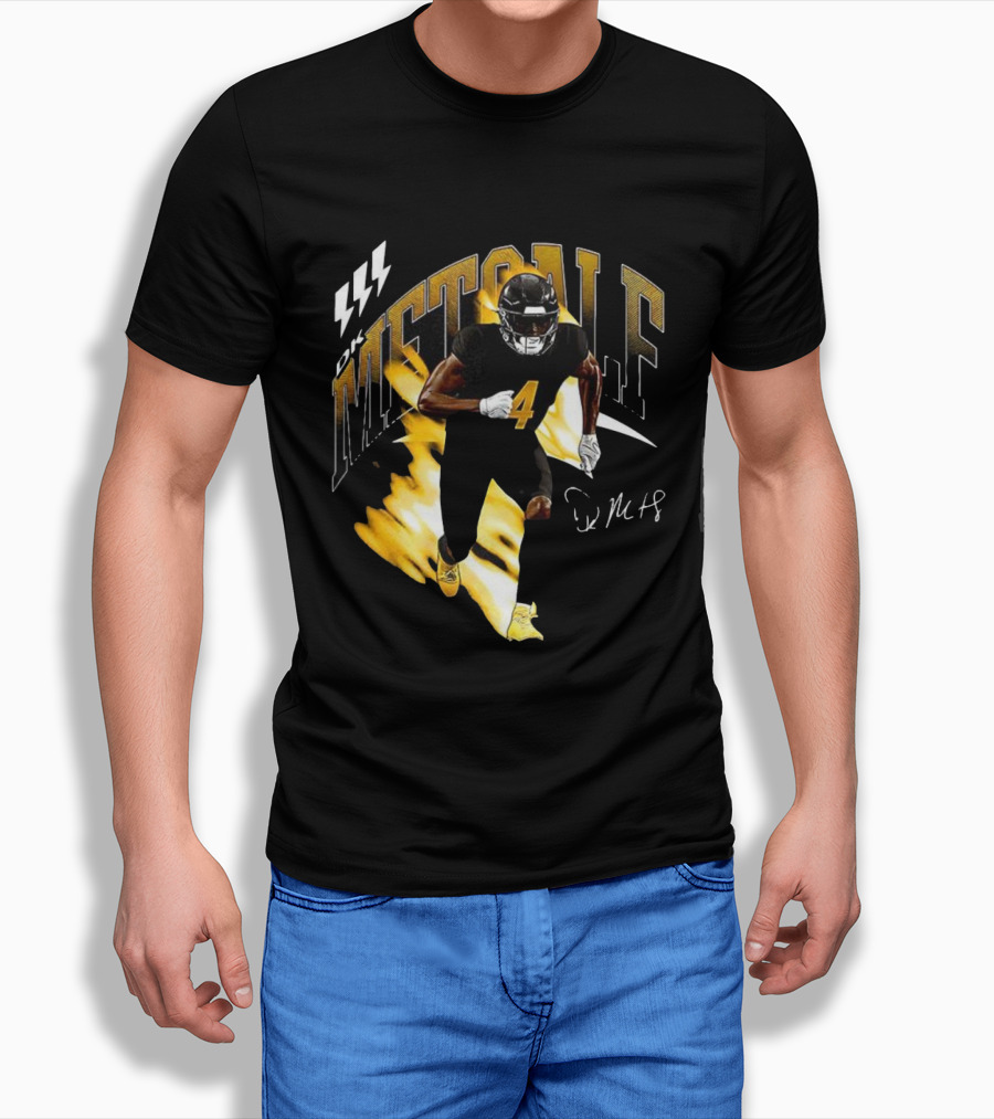 DK Metcalf Football Number 4 Pittsburgh Steelers Signature Retro T-Shirt