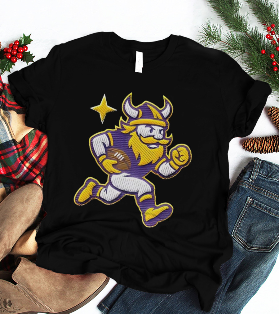Minnesota Vikings NFL Mascot Running Football Star T-Shirt