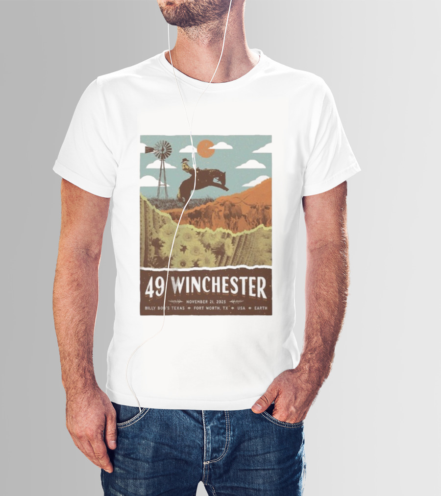 49 Winchester Fort Worth TX Billy Bob’s Texas November 21 2025 Cowboy Windmill Scene T-Shirt