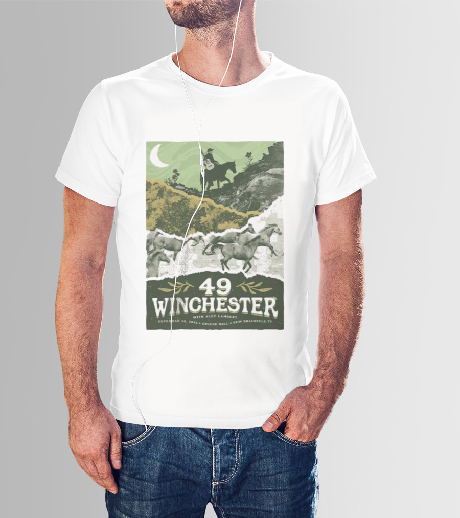 49 Winchester Alex Lambert November 20 2025 Gruene Hall New Braunfels TX Riding Guitar Moonlit Scene T-Shirt