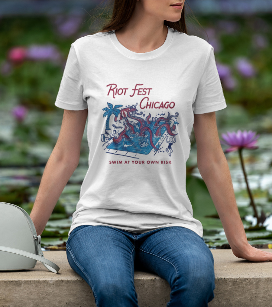 Riot Fest Chicago Swim At Your Own Risk Octopus Pool Scene T-Shirt