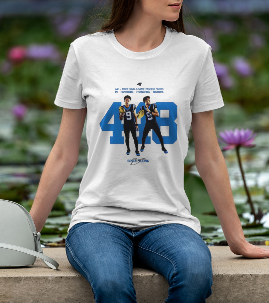 Carolina Panthers Bryce Young 448 Signature Blue Number 9 Football T-Shirt