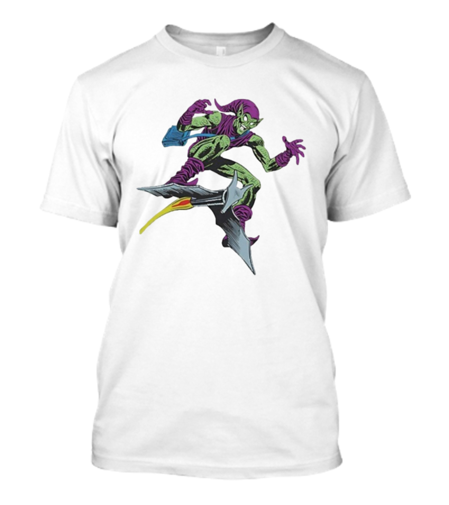 Green Goblin Marvel Character Flying Glider Comic Book Style Artwork T-Shirt