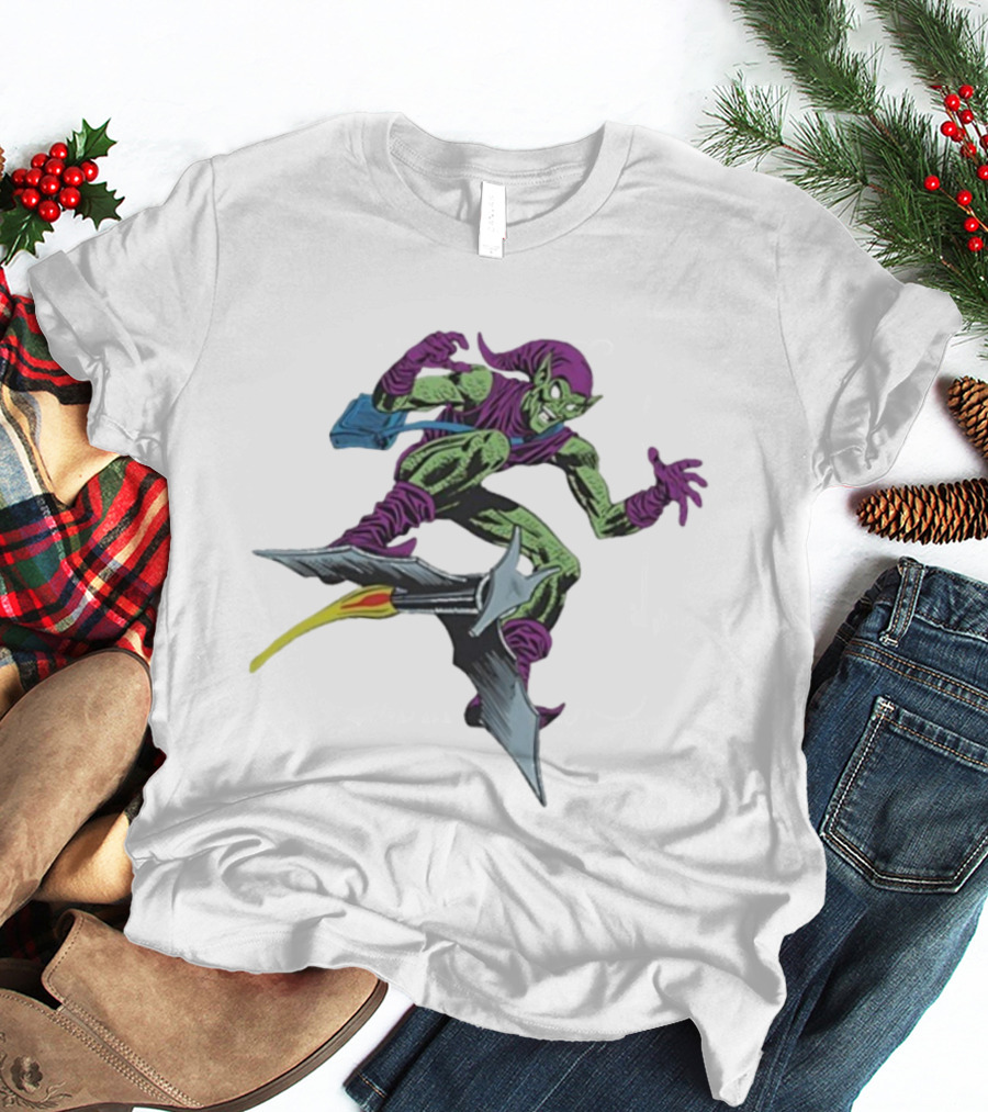 Green Goblin Marvel Character Flying Glider Comic Book Style Artwork T-Shirt