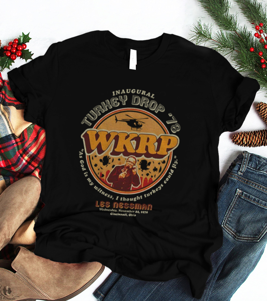 WKRP Inaugural Turkey Drop '78 Les Nessman Thanksgiving Cincinnati Ohio T-Shirt